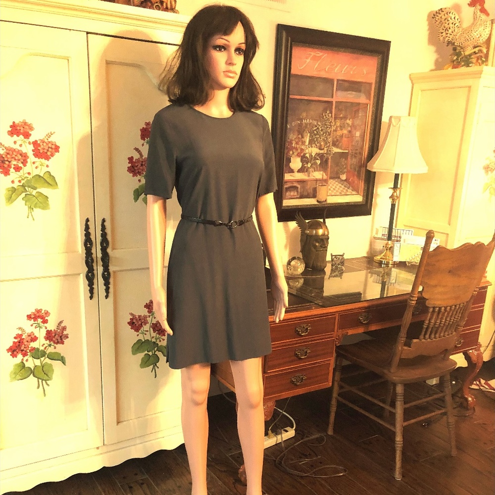 Petite Eileen Fisher Silk-like Lt Charcoal Dress